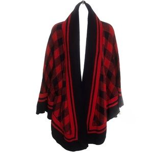 Crown & Ivy Whimsy & Wonder Open Front Cardigan Red & Navy Plaid One Size NWT